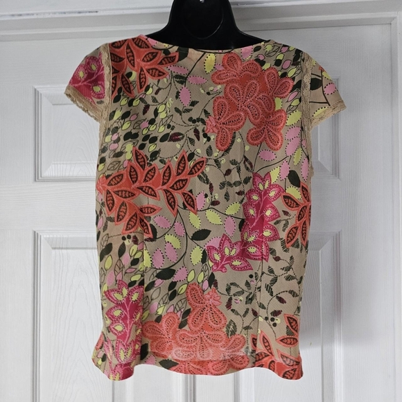 Y2K pink floral chiffon sweetheart neckline blouse - Picture 3 of 7